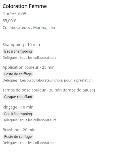 Capture d'écran de la fonctionnalité "Prestations en étapes, créneaux optimisés" dans Institeo