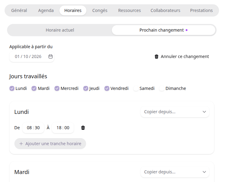 Planifiez vos changements d'horaires